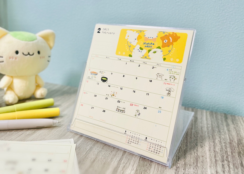 まっちゃねこ。2023年卓上カレンダー【日本と台灣の暦に対応】