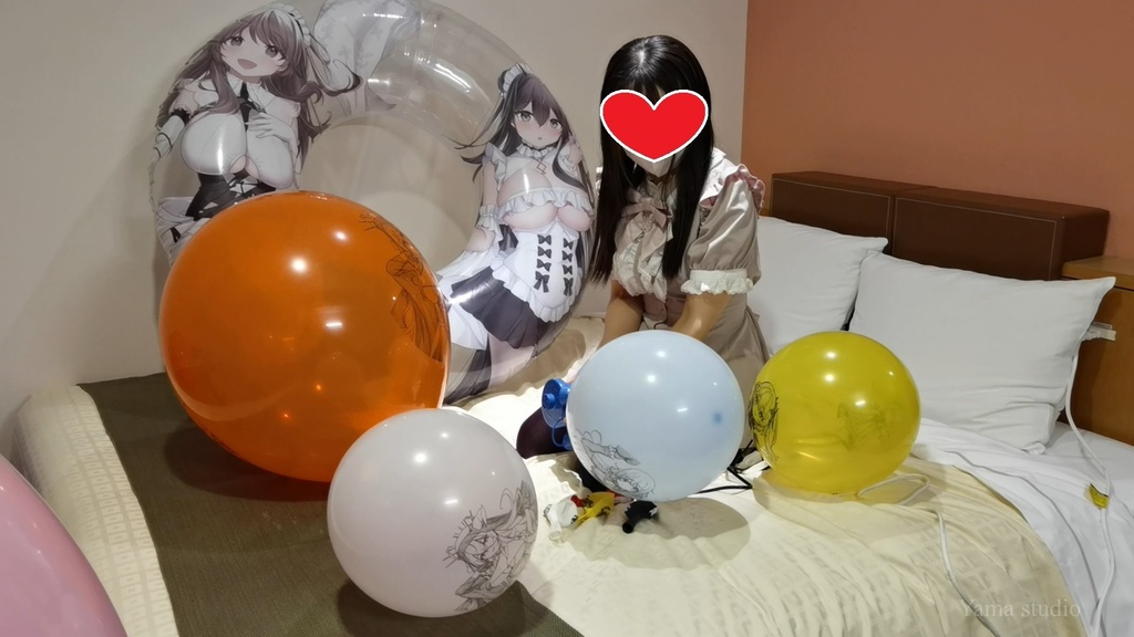 黒髪Mちゃんのイラスト風船遊び M-chan's Anime balloon play