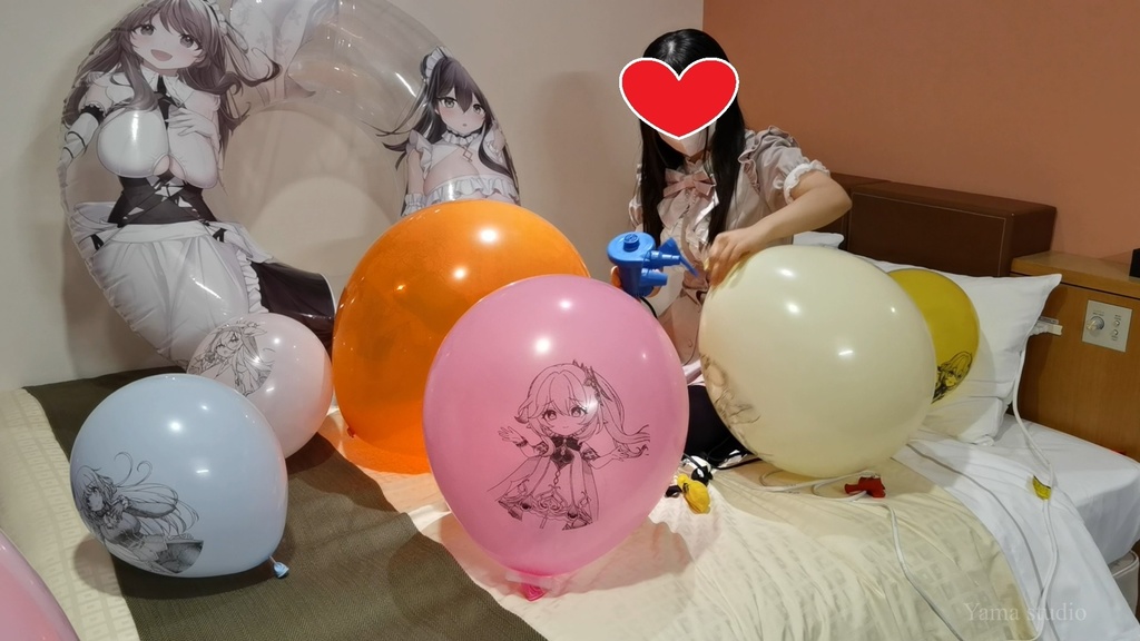 黒髪Mちゃんのイラスト風船遊び M-chan's Anime balloon play