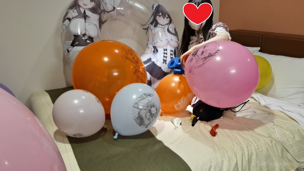 黒髪Mちゃんのイラスト風船遊び M-chan's Anime balloon play