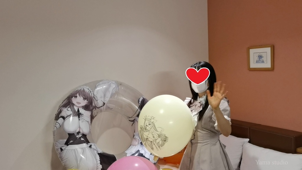 黒髪Mちゃんのイラスト風船遊び M-chan's Anime balloon play