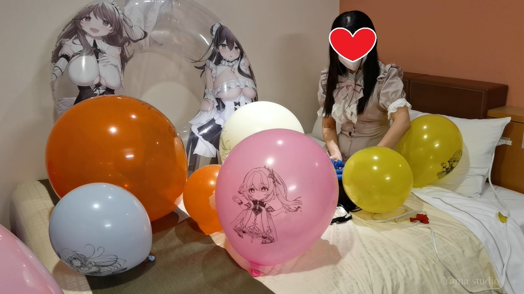 黒髪Mちゃんのイラスト風船遊び M-chan's Anime balloon play