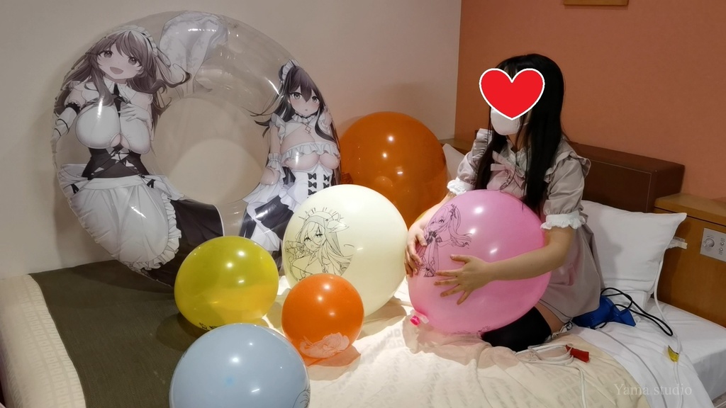 黒髪Mちゃんのイラスト風船遊び M-chan's Anime balloon play