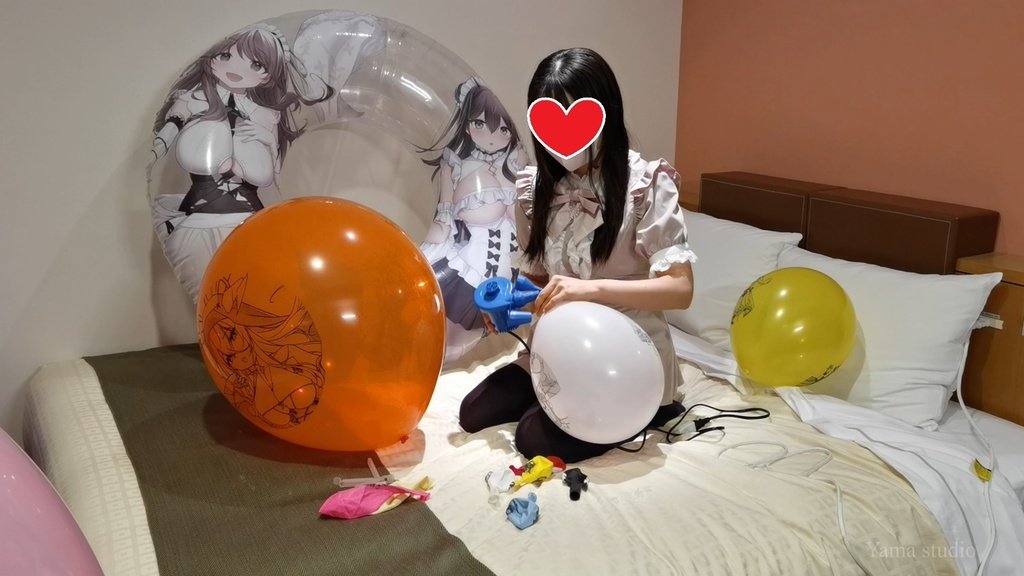 黒髪Mちゃんのイラスト風船遊び M-chan's Anime balloon play