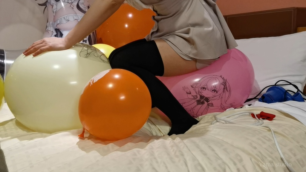 黒髪Mちゃんのイラスト風船遊び M-chan's Anime balloon play