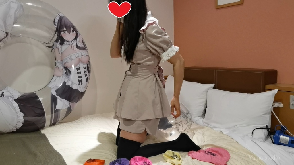 黒髪Mちゃんのイラスト風船遊び&割り M-chan's Anime balloon play & pop