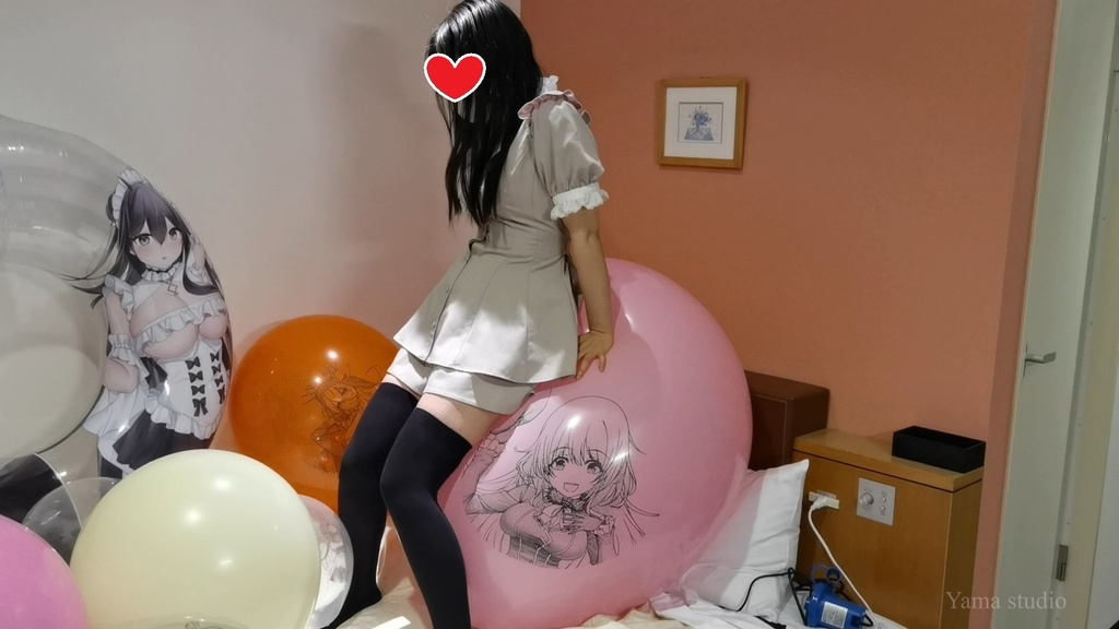 黒髪Mちゃんのイラスト風船遊び&割り M-chan's Anime balloon play & pop