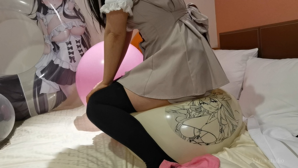 黒髪Mちゃんのイラスト風船遊び&割り M-chan's Anime balloon play & pop