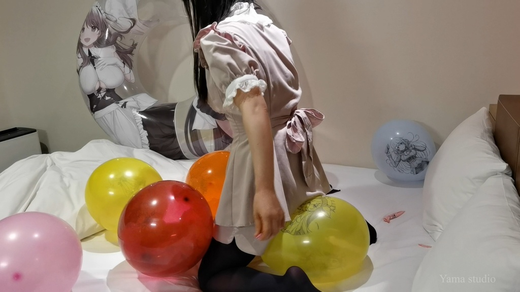 黒髪Mちゃんのイラスト風船遊び&割り2 M-chan's Anime balloon play & Pop2