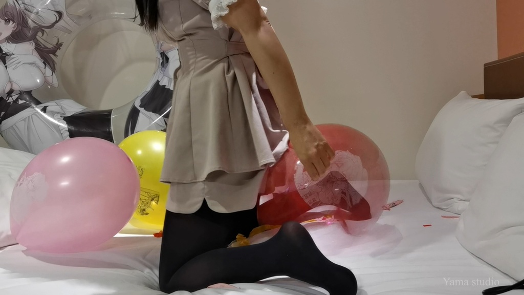 黒髪Mちゃんのイラスト風船遊び&割り2 M-chan's Anime balloon play & Pop2