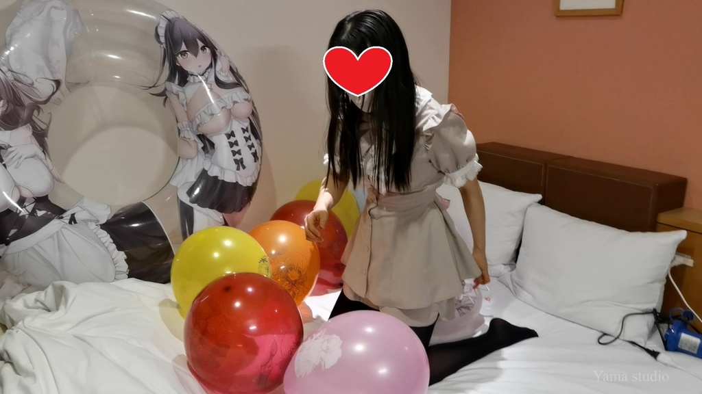 黒髪Mちゃんのイラスト風船遊び&割り2 M-chan's Anime balloon play & Pop2