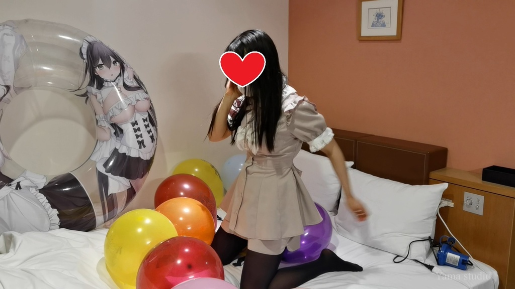 黒髪Mちゃんのイラスト風船遊び&割り2 M-chan's Anime balloon play & Pop2