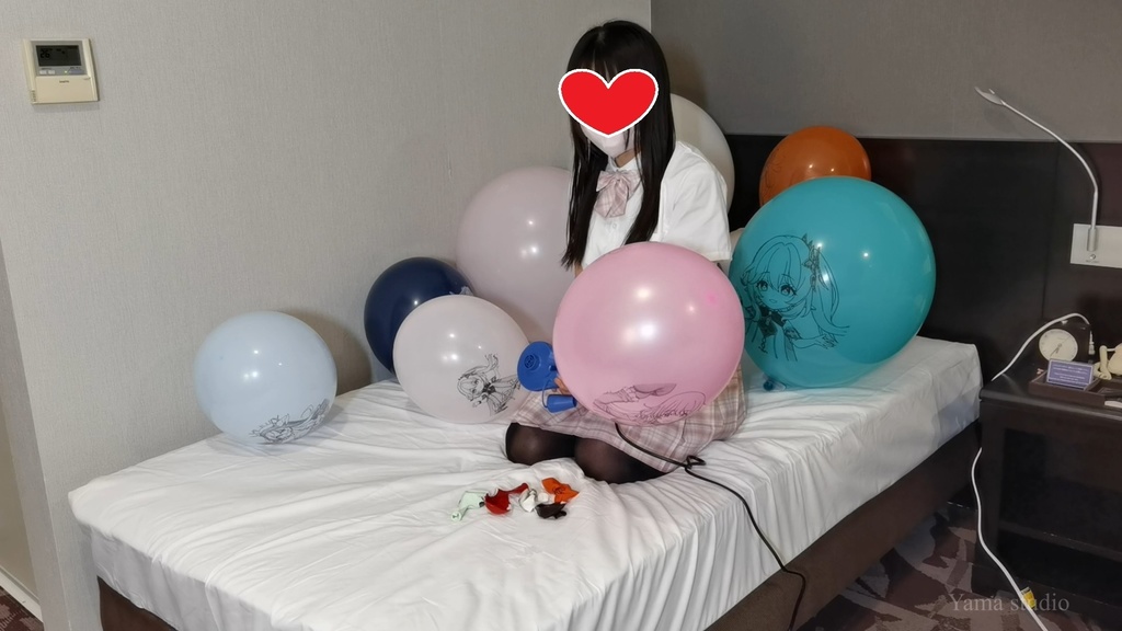 黒髪Mちゃんのイラスト風船遊び&割り3 M-chan's Anime balloon play & pop3