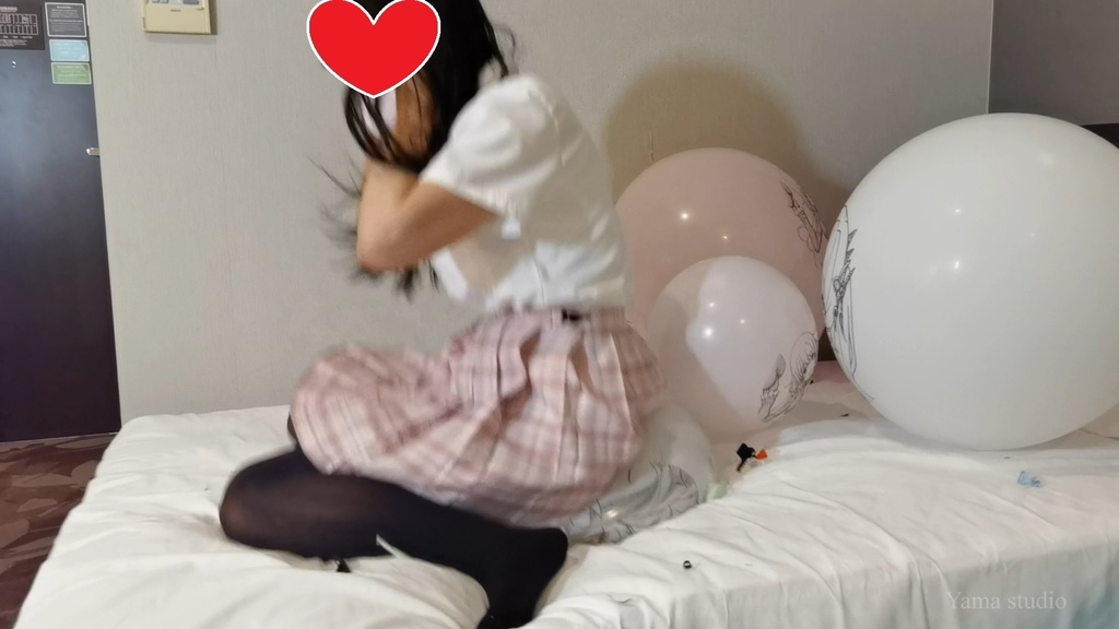 黒髪Mちゃんのイラスト風船遊び&割り3 M-chan's Anime balloon play & pop3