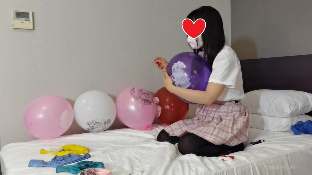 黒髪Mちゃんのイラスト風船遊び&割り4 M-chan's Anime balloon play & pop4