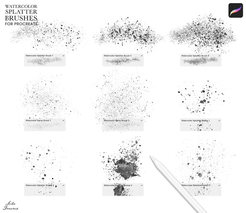 水彩スプラッターブラシ(Procreate) Watercolor Splatter Brushes Procreate
