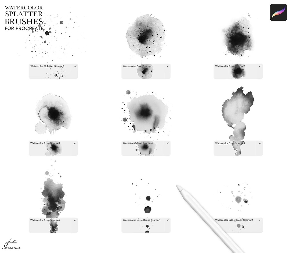 水彩スプラッターブラシ(Procreate) Watercolor Splatter Brushes Procreate