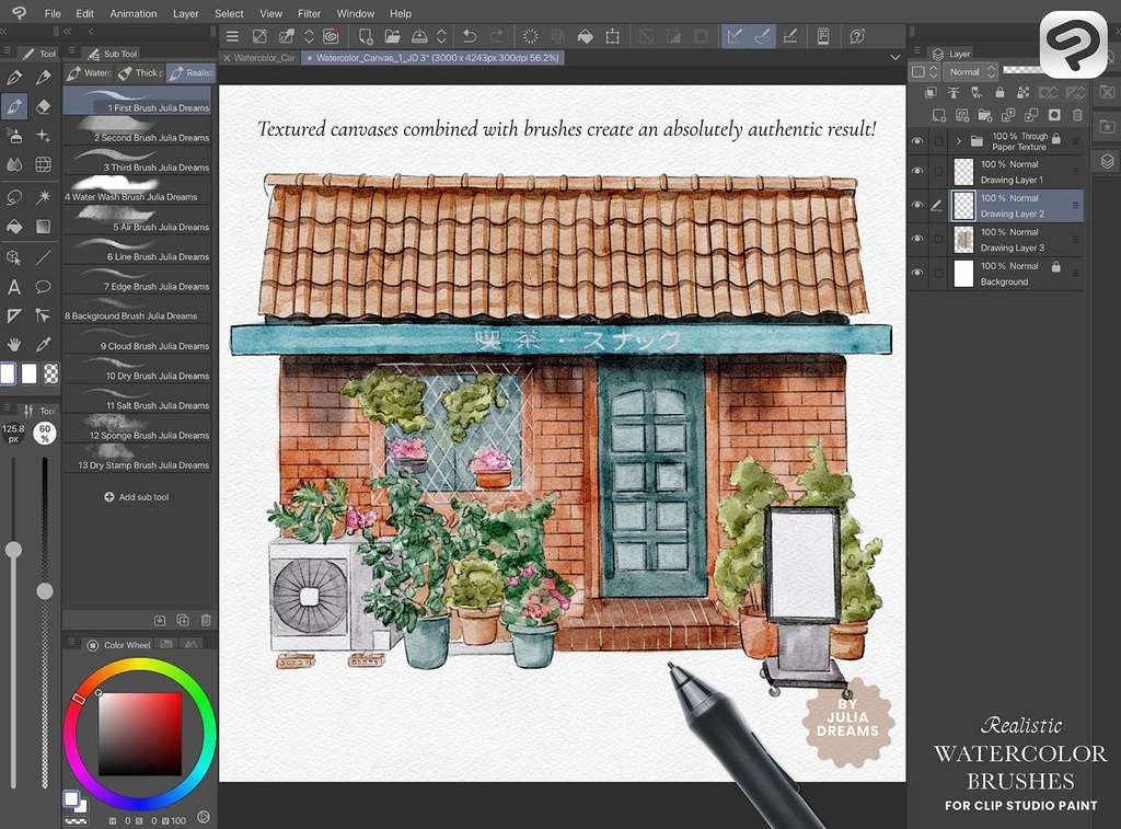 リアルな水彩ブラシ Realistic Watercolor Brushes for Clip Studio Paint CSP