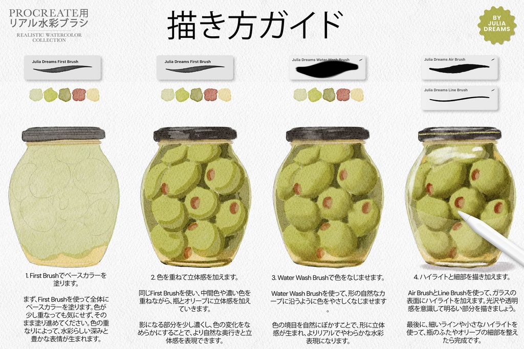 リアルな水彩ブラシ Realistic Watercolor Brushes for Procreate