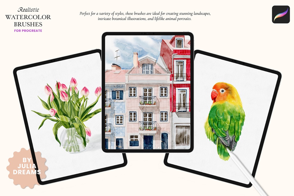 リアルな水彩ブラシ Realistic Watercolor Brushes for Procreate