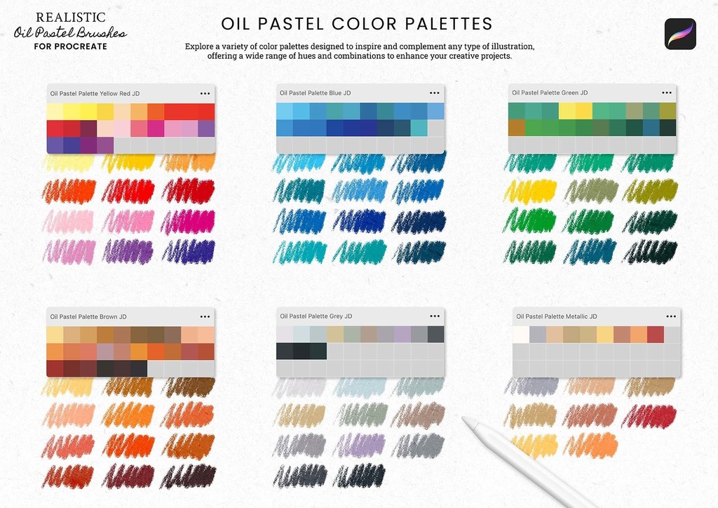 リアルなオイルパステル Procreate ブラシ Realistic Oil Pastel Procreate Brushes