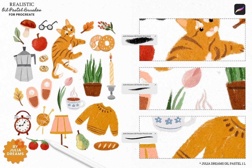 リアルなオイルパステル Procreate ブラシ Realistic Oil Pastel Procreate Brushes