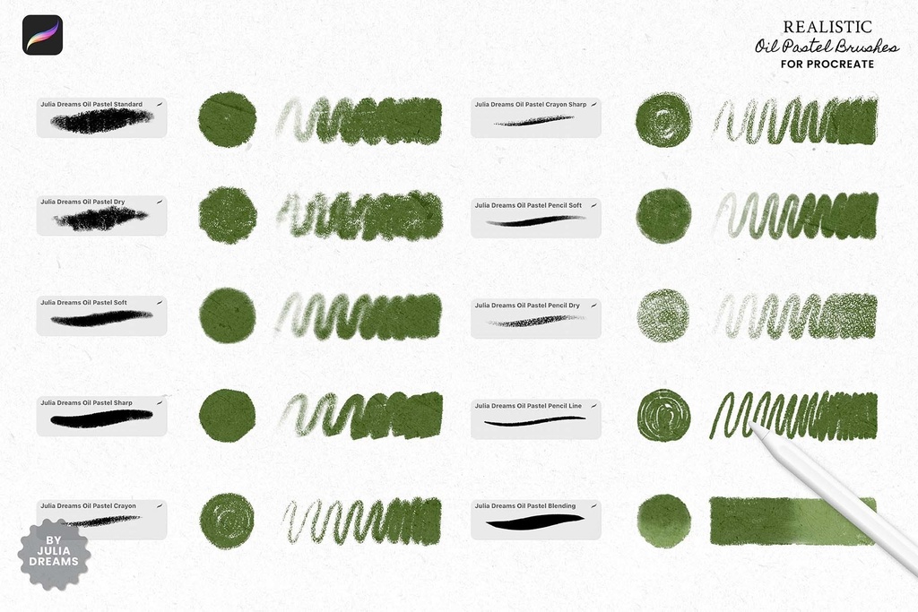 リアルなオイルパステル Procreate ブラシ Realistic Oil Pastel Procreate Brushes