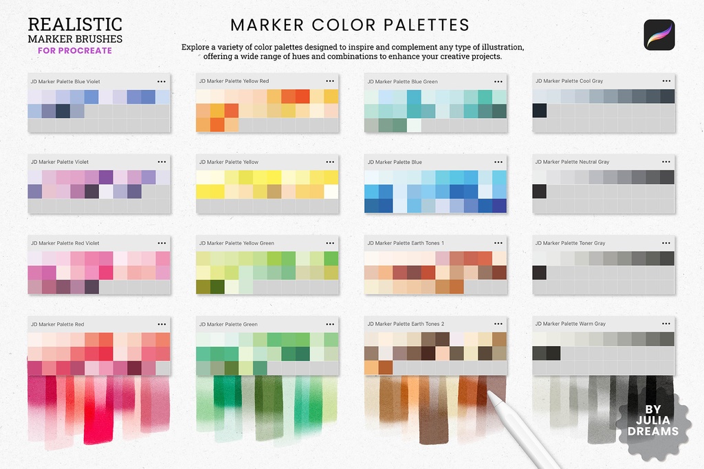 リアルなマーカー Procreate ブラシ Realistic Marker Procreate Brushes