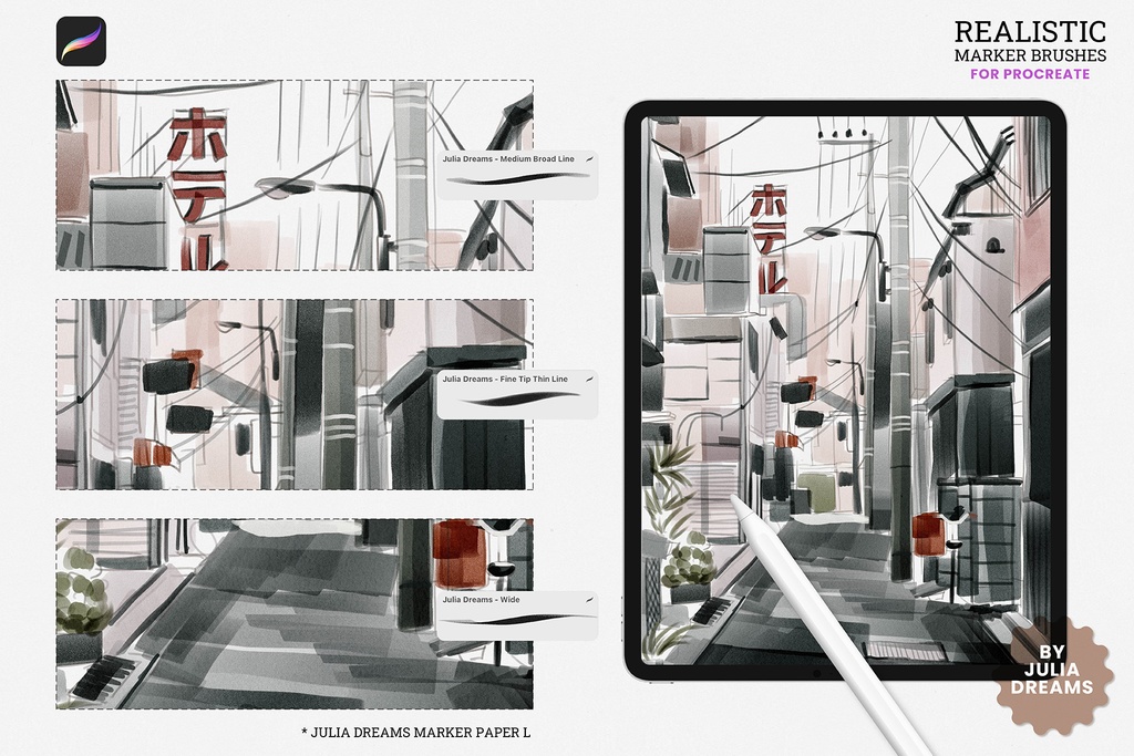 リアルなマーカー Procreate ブラシ Realistic Marker Procreate Brushes