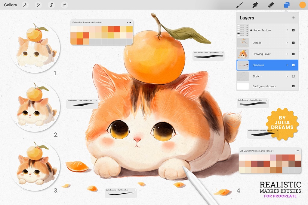 リアルなマーカー Procreate ブラシ Realistic Marker Procreate Brushes