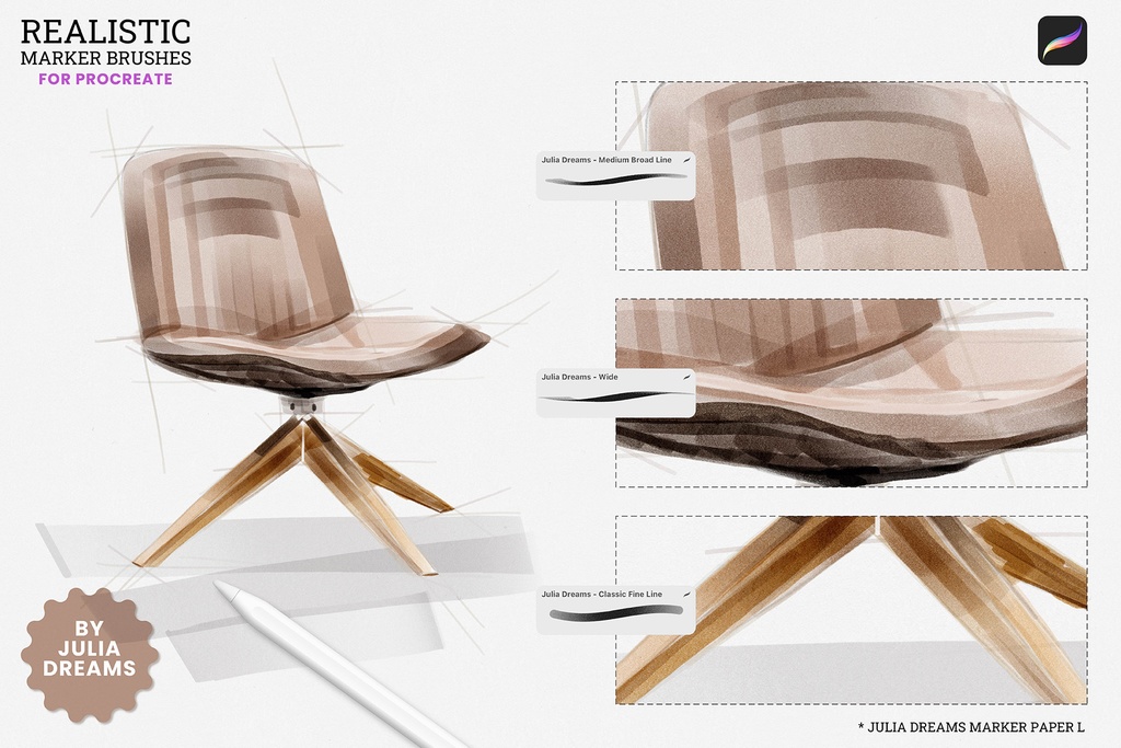 リアルなマーカー Procreate ブラシ Realistic Marker Procreate Brushes