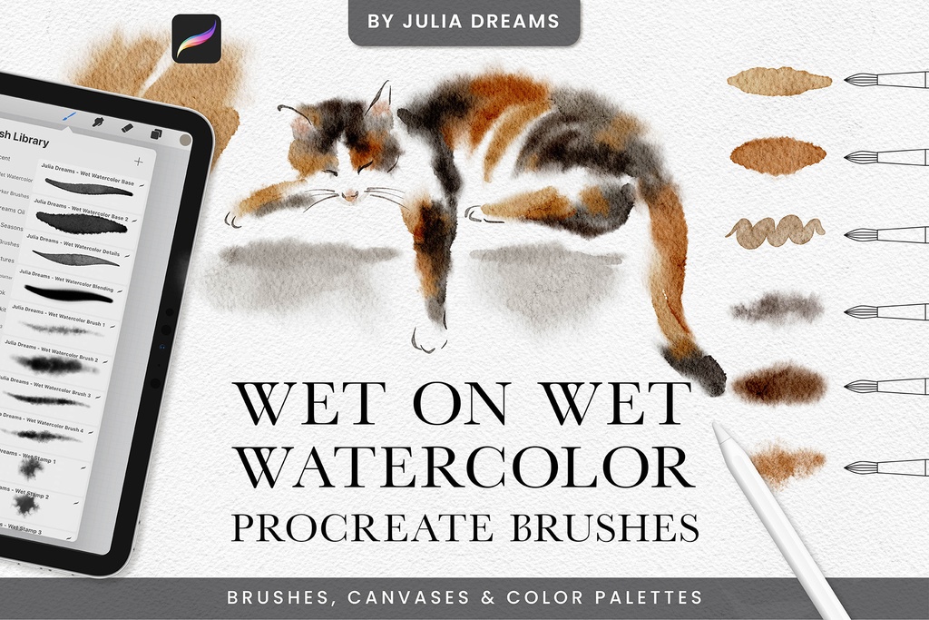 ウェットオンウェット水彩 Procreate ブラシ Wet on Wet Watercolor Procreate Brushes