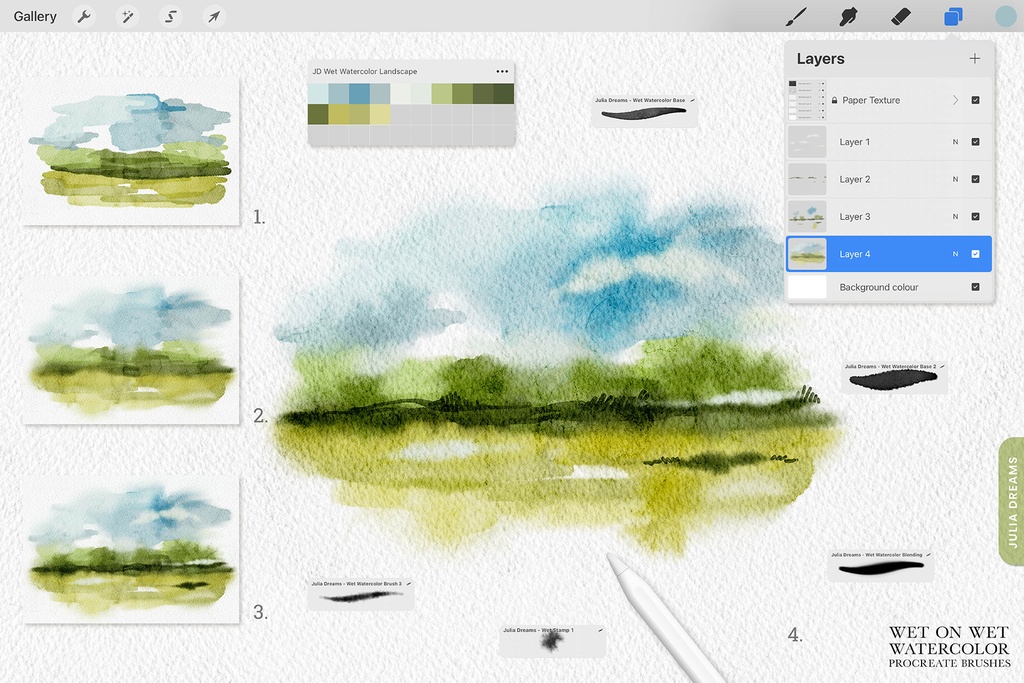ウェットオンウェット水彩 Procreate ブラシ Wet on Wet Watercolor Procreate Brushes