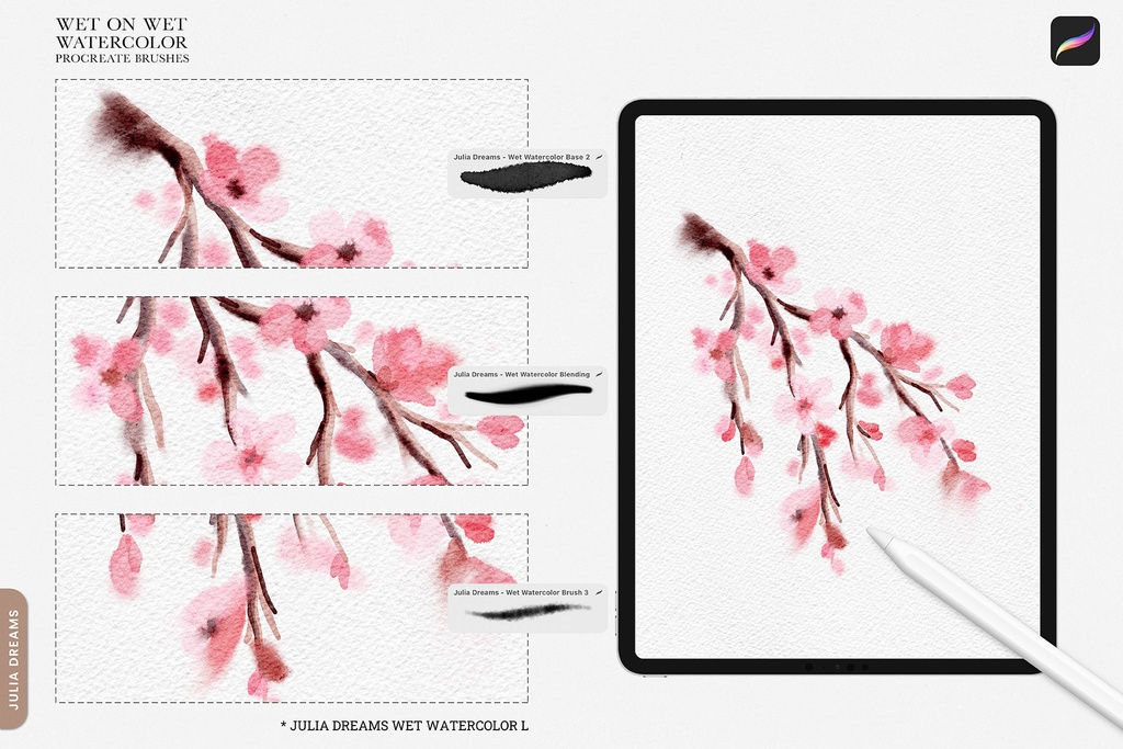 ウェットオンウェット水彩 Procreate ブラシ Wet on Wet Watercolor Procreate Brushes