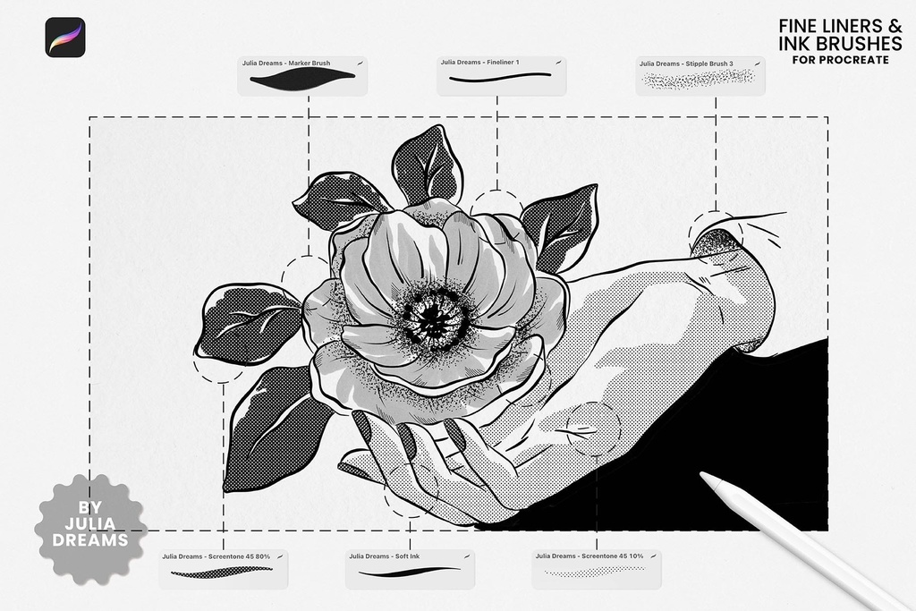 ファインライナーインク Procreateブラシ Fine Liners Ink Procreate Brushes