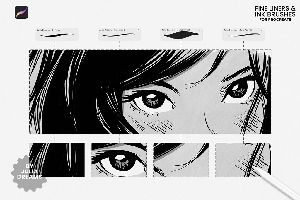 ファインライナーインク Procreateブラシ Fine Liners Ink Procreate Brushes