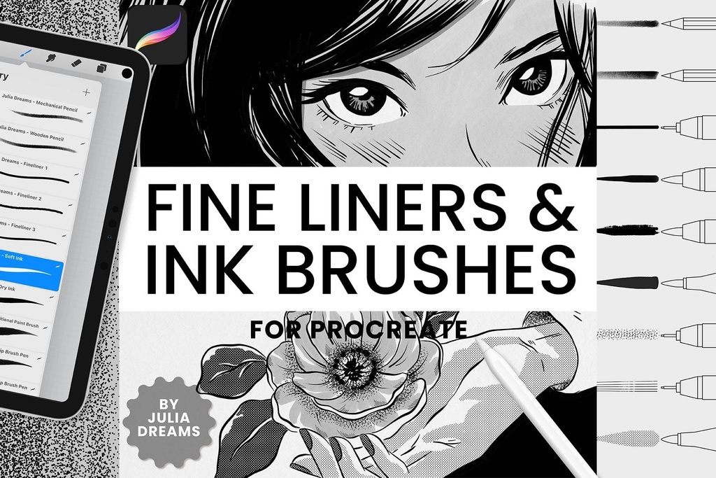 ファインライナーインク Procreateブラシ Fine Liners Ink Procreate Brushes