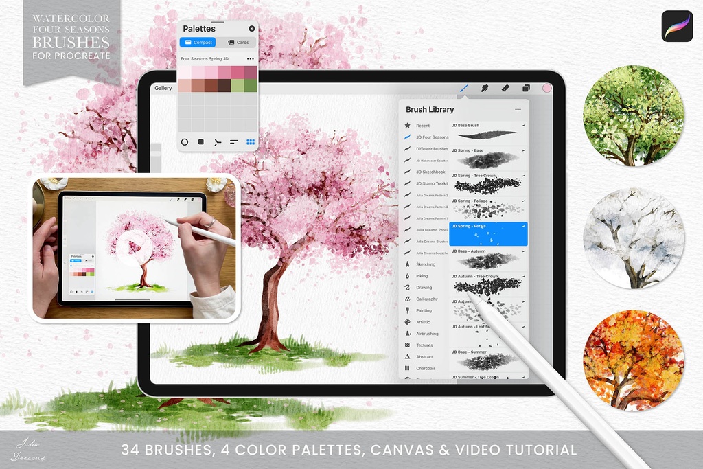 水彩四季の木 Procreate ブラシ Watercolor Four Seasons Tree Brushes Procreate