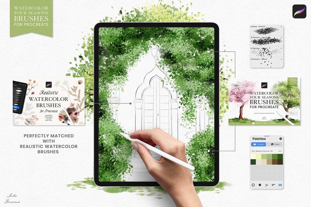 水彩四季の木 Procreate ブラシ Watercolor Four Seasons Tree Brushes Procreate