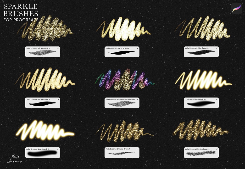 リアルな輝き グリッターゴールド Procreateブラシ Realistic Sparkle Procreate Brushes
