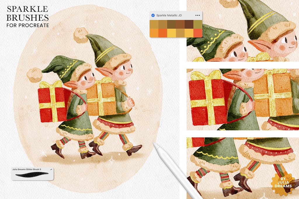リアルな輝き グリッターゴールド Procreateブラシ Realistic Sparkle Procreate Brushes