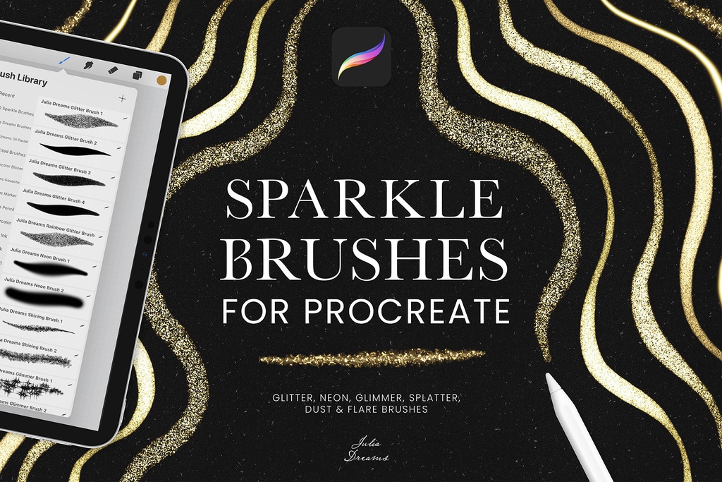 リアルな輝き グリッターゴールド Procreateブラシ Realistic Sparkle Procreate Brushes
