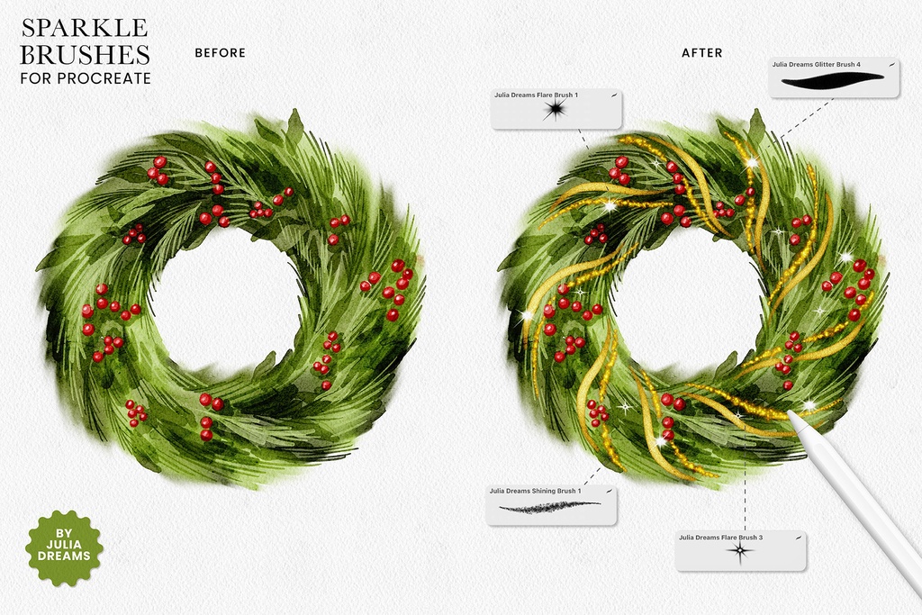 リアルな輝き グリッターゴールド Procreateブラシ Realistic Sparkle Procreate Brushes