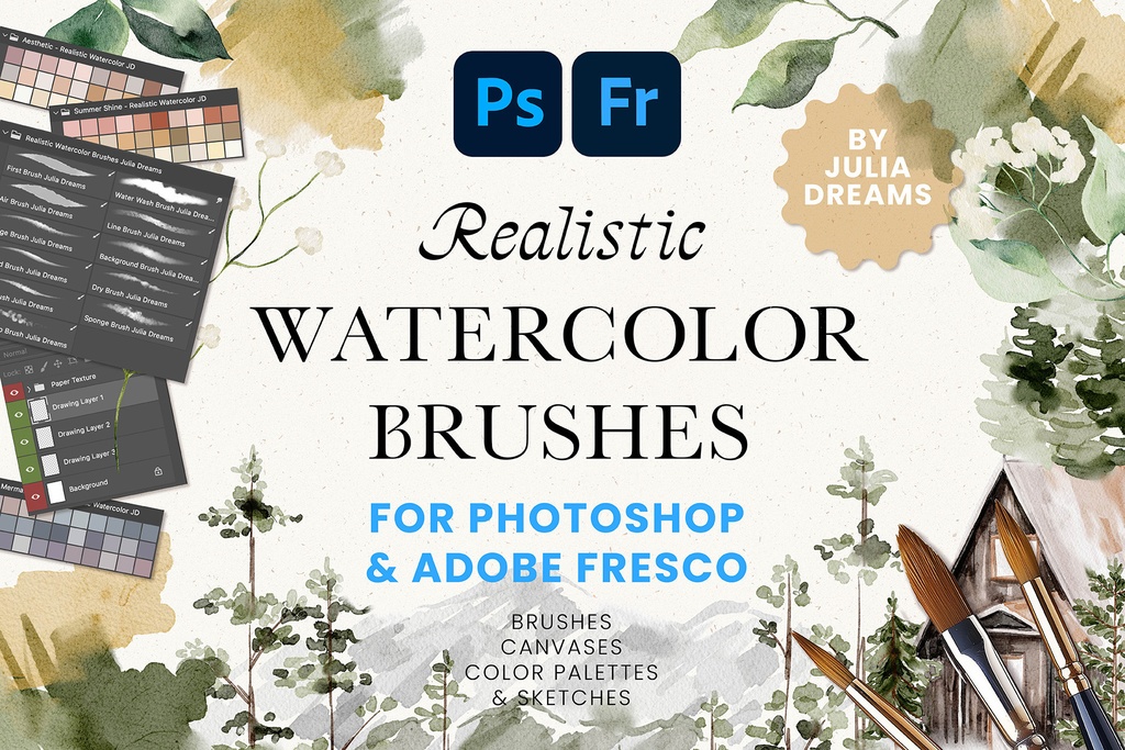 リアルな水彩フォトショップブラシ Realistic Watercolor Photoshop Brushes