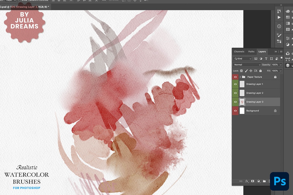 リアルな水彩フォトショップブラシ Realistic Watercolor Photoshop Brushes