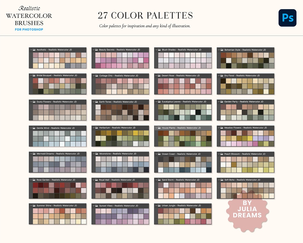 リアルな水彩フォトショップブラシ Realistic Watercolor Photoshop Brushes