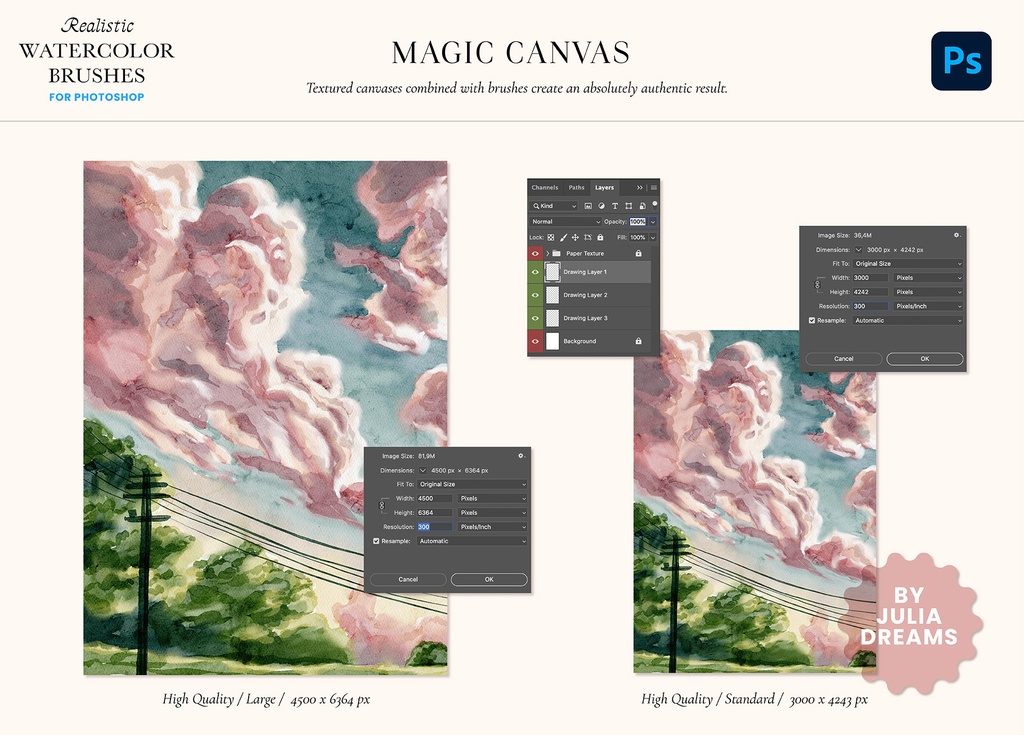 リアルな水彩フォトショップブラシ Realistic Watercolor Photoshop Brushes