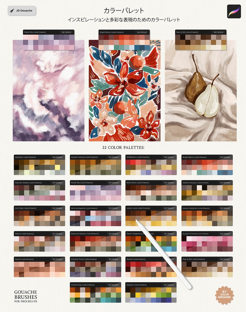 リアルなガッシュ Procreate ブラシ Realistic Gouache Procreate Brushes