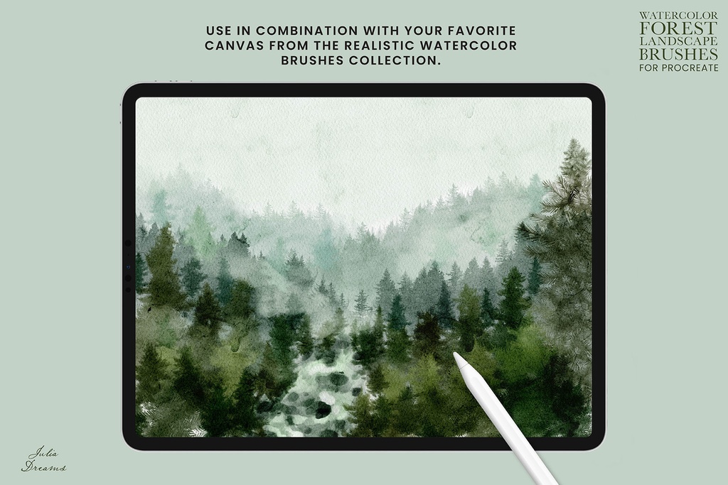 水彩の森の風景 Procreate ブラシ Watercolor Forest Landscape Procreate Brushes