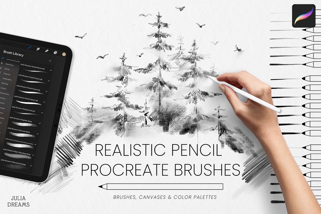 リアルな鉛筆 Procreate ブラシ Realistic Pencil Procreate Brushes